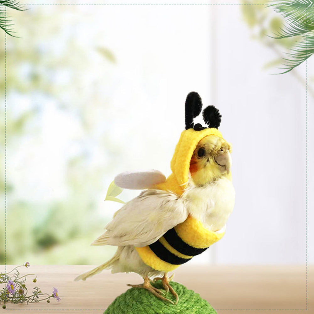 Pet Birds Bee Shaped Hoodies Cosplay Outfit Dress Up Clothes For Parrots African Greys Parakeet Cockatiel Sun Conure Finch Budgie Size S (bust 8.5cm)