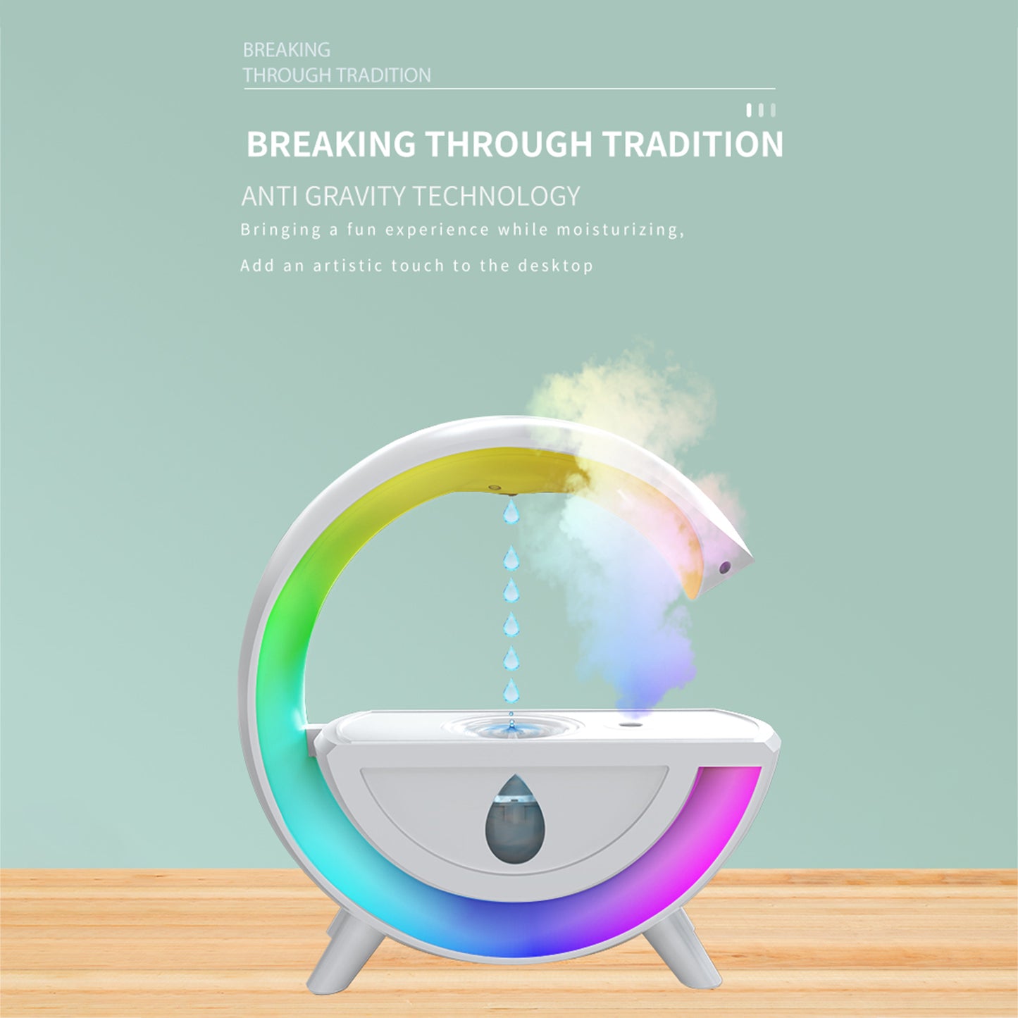 Anti-Gravity Humidifier 800ml Cool Mist Light Home Office Humidifier Countercurrent Humidifier White