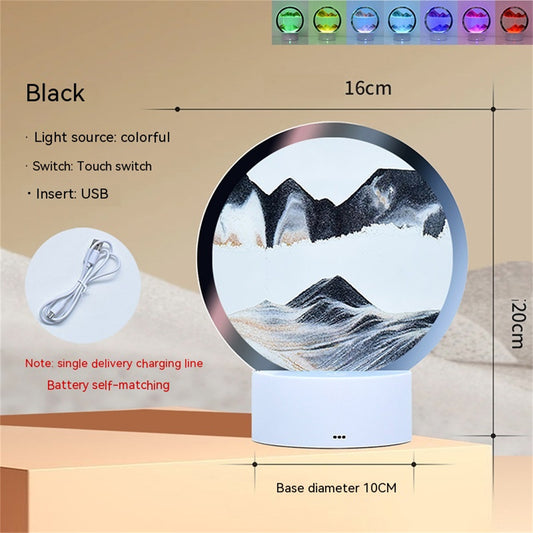 LED Quicksand Painting Lamp Touch Contral Desk Lights Dynamic Desktop Bedside Ornament For Home Office Desktop Decor black