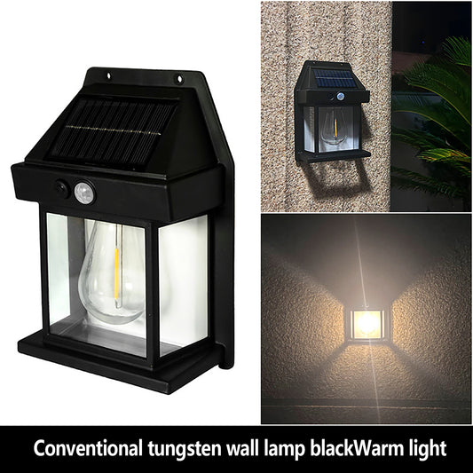 Solar Wall Lights Outdoor Waterproof Led Tungsten Filament Bulb Human Induction 3 Modes Fence Lights For Patio Yard Garden Regular black