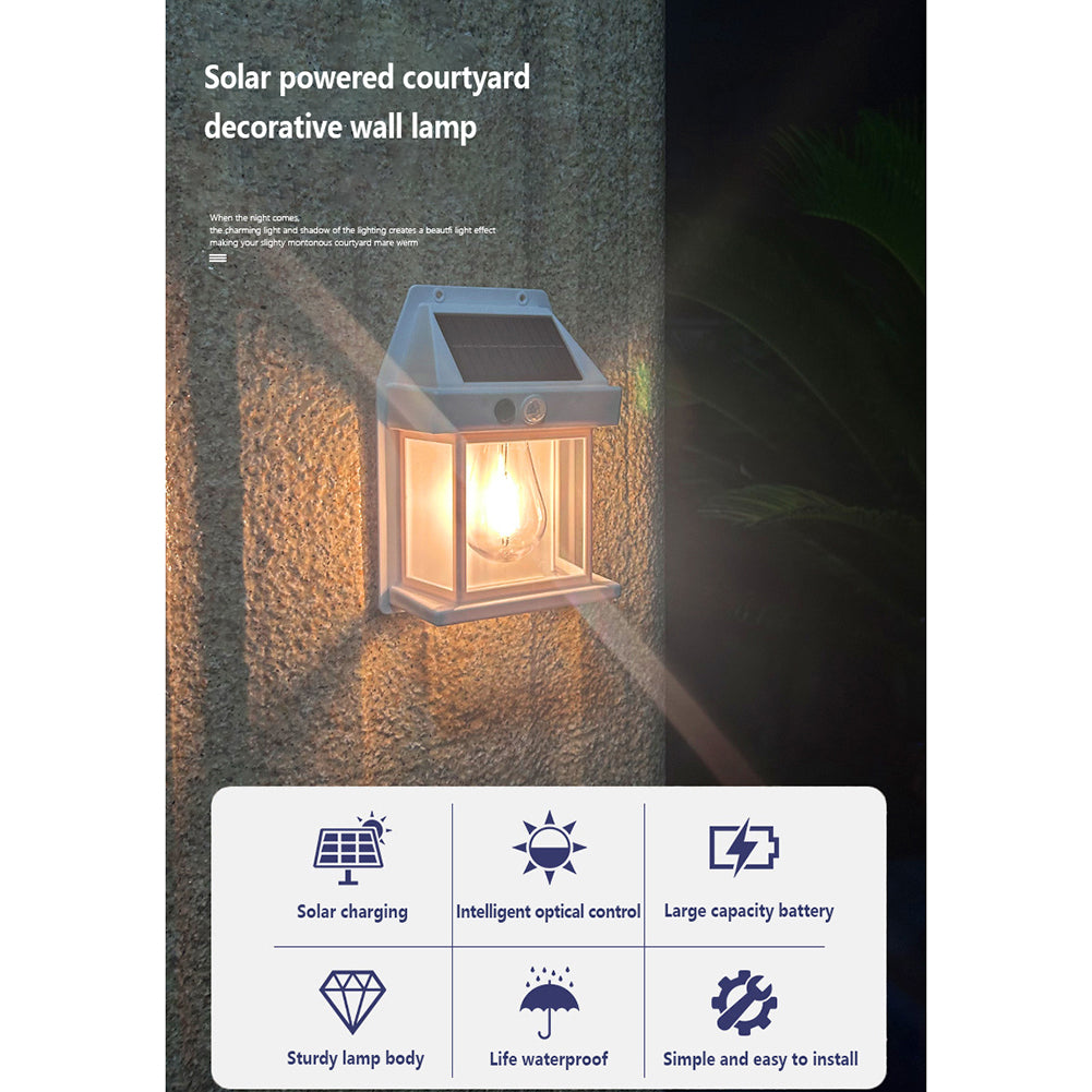 Solar Wall Lights Outdoor Waterproof Led Tungsten Filament Bulb Human Induction 3 Modes Fence Lights For Patio Yard Garden Regular black