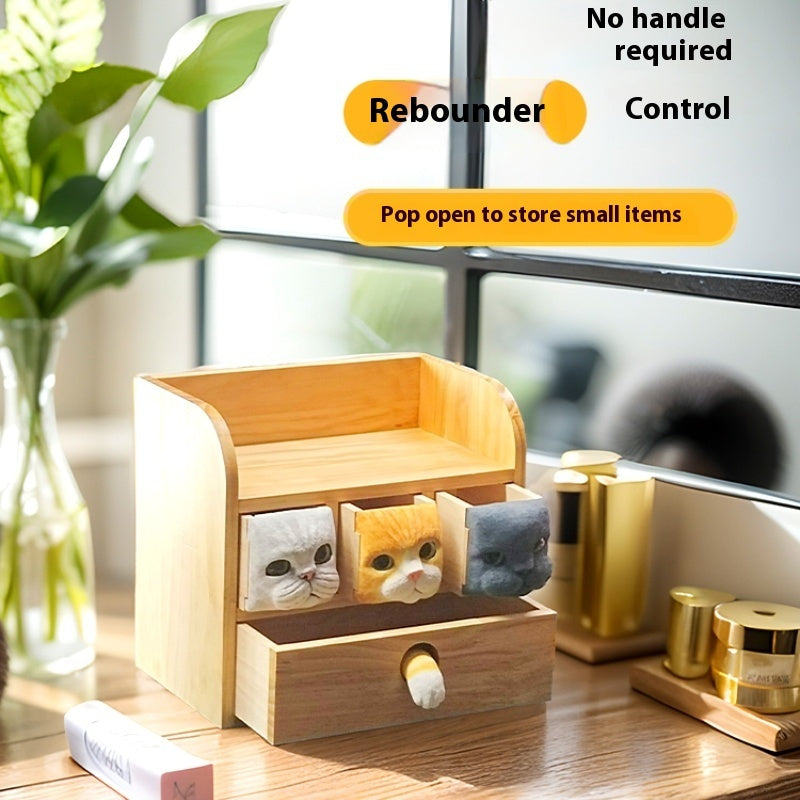 Original Solid Wood Jewelry Box Creative Cute Kitty Table Decorations