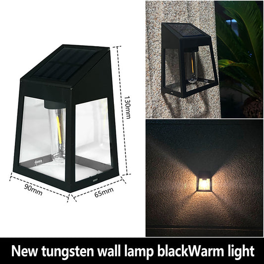 Solar Wall Lights Outdoor Waterproof Led Tungsten Filament Bulb Human Induction 3 Modes Fence Lights For Patio Yard Garden New Black