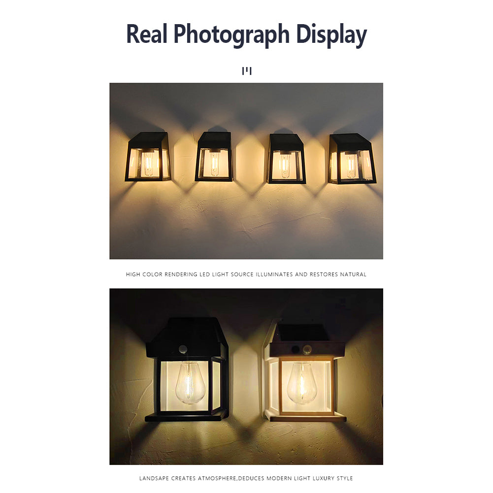 Solar Wall Lights Outdoor Waterproof Led Tungsten Filament Bulb Human Induction 3 Modes Fence Lights For Patio Yard Garden New Black