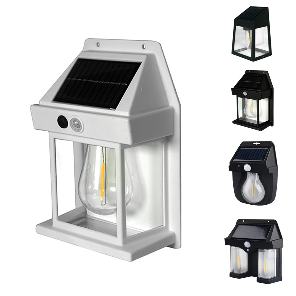 Solar Wall Lights Outdoor Waterproof Led Tungsten Filament Bulb Human Induction 3 Modes Fence Lights For Patio Yard Garden Regular white