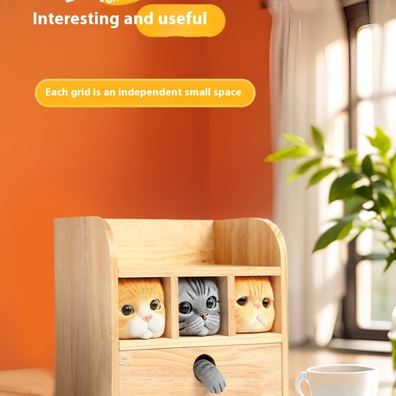 Original Solid Wood Jewelry Box Creative Cute Kitty Table Decorations