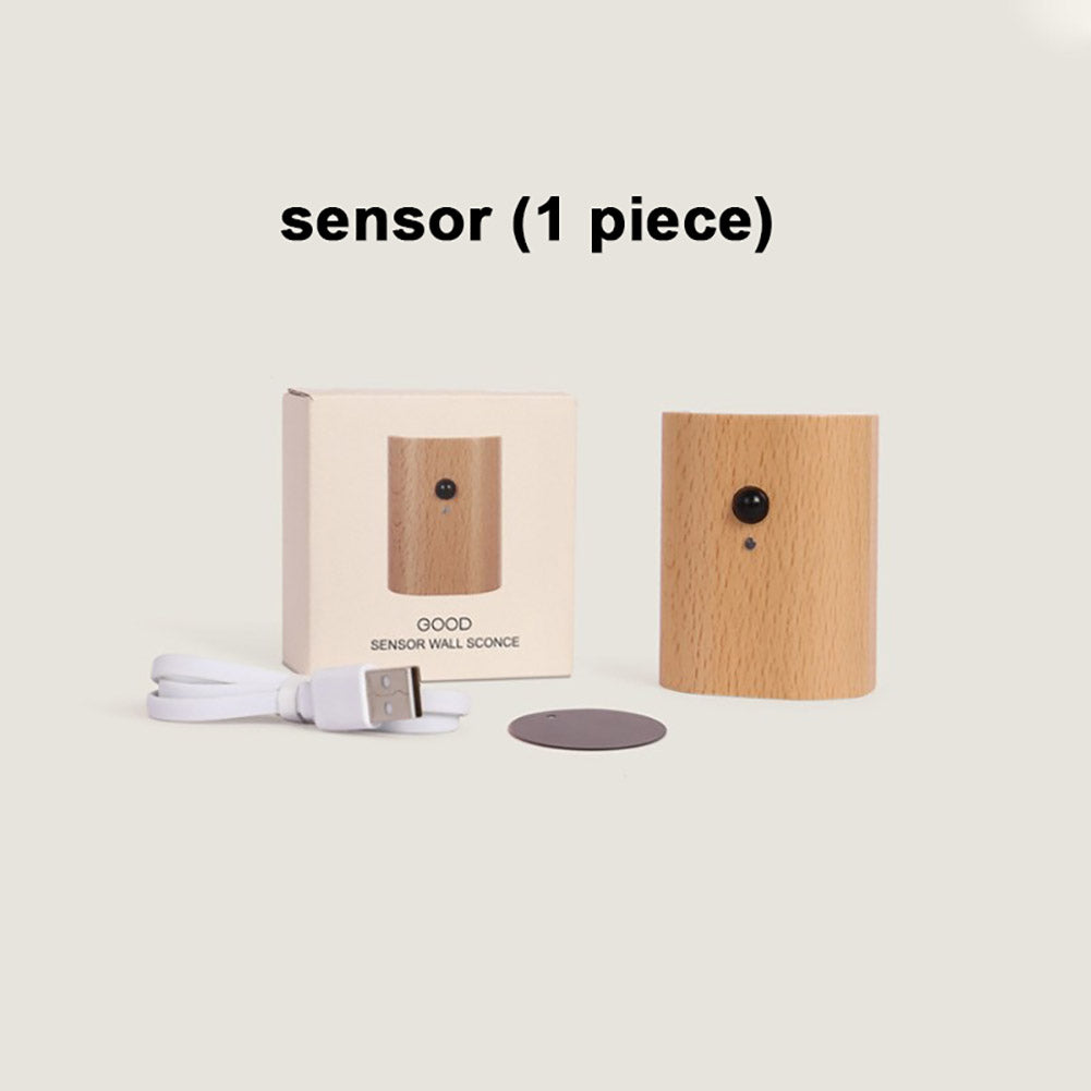 0.4W LED Wall Lamp USB Rechargeable Motion Sensor Magnetic Wood Grain Night Lights Wall Light Fixtures For Bedroom Kitchen Corridor Stairs Lighting Beech wood (sensor 1 piece)