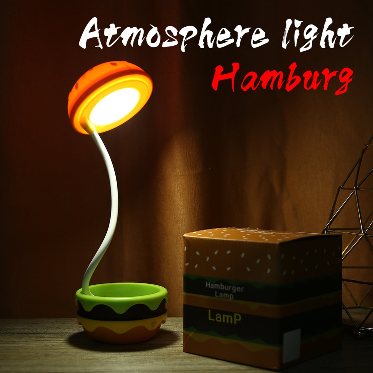 Kids Hamburger Desk Lamps With Adjustable Gooseneck Hose Rechargeable Dimming Touch Sensor Night Light Desk Accessories For Boys Girls Gifts Hamburger night light