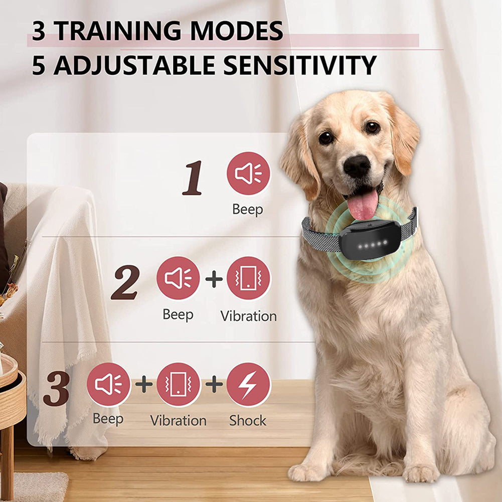 Bark Collar Rechargeable Waterproof Adjustable Sensitivity Anti Barking Control Collar Dog Training Bark Collar Black