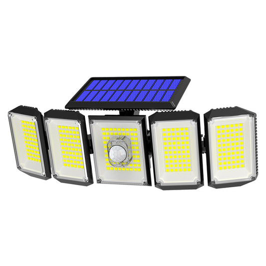 Outdoor Solar Lights 300led Motion Sensor 5 Heads LED Flood Lights with RC Waterproof Solar Security Lights A 01