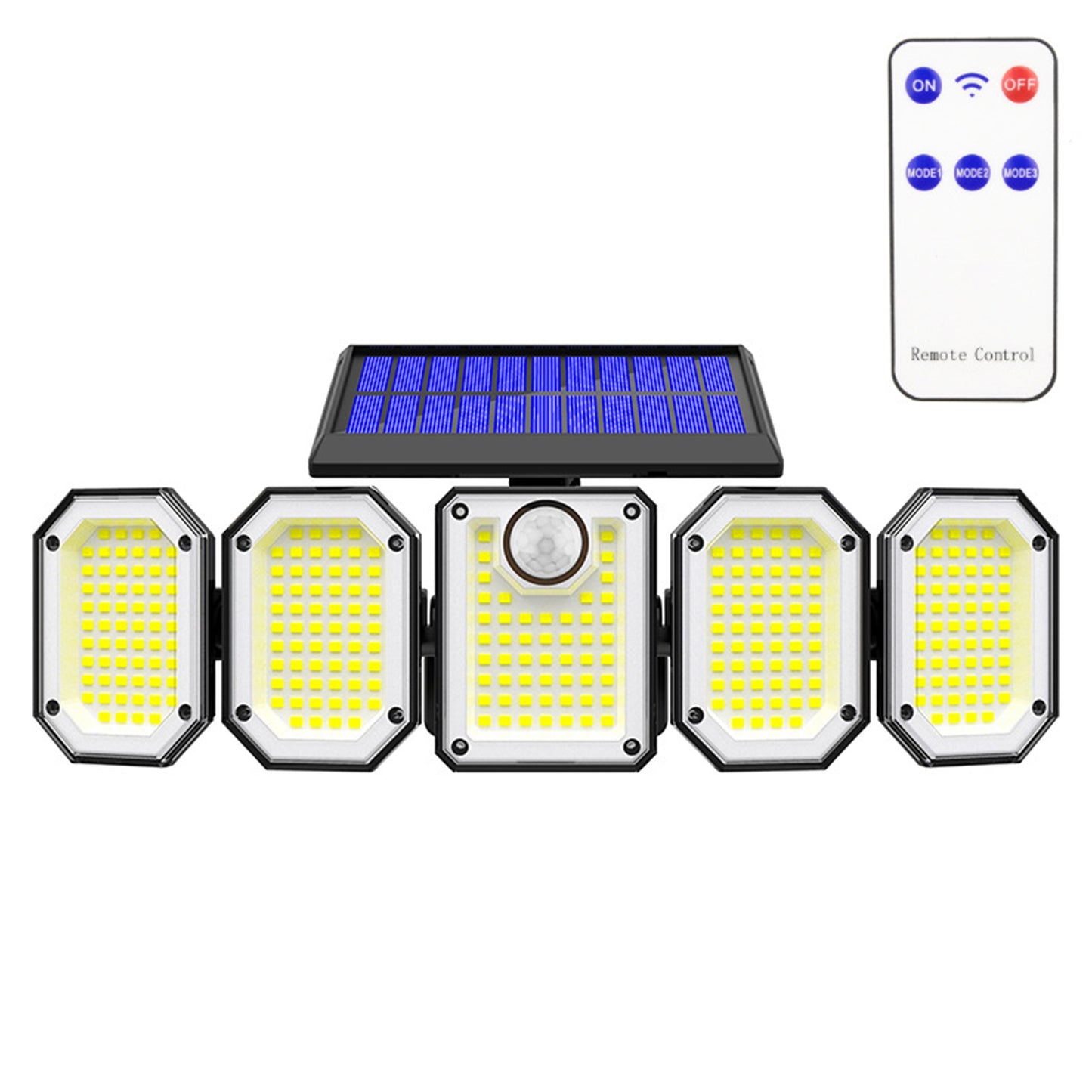 Outdoor Solar Lights 300led Motion Sensor 5 Heads LED Flood Lights with RC Waterproof Solar Security Lights A 01