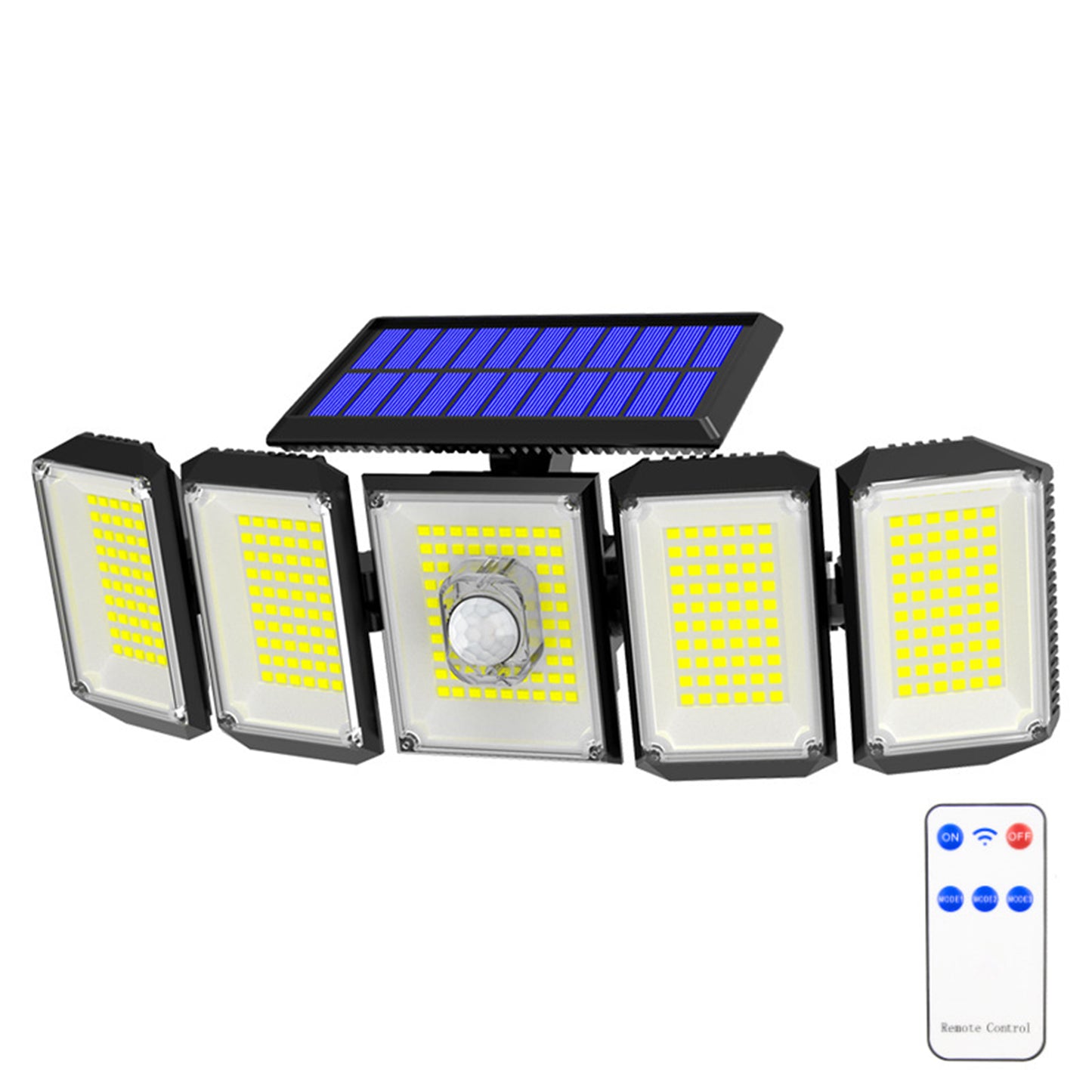 Outdoor Solar Lights 300led Motion Sensor 5 Heads LED Flood Lights with RC Waterproof Solar Security Lights A 04