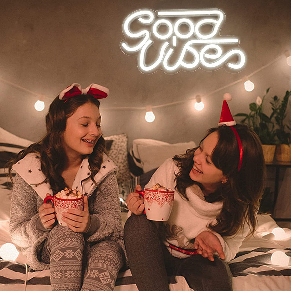 Transparent Good Vibes Neon Sign Wall Decor LED Neon Signs For Engagement Party Birthday Party Bedroom Decorations white 5