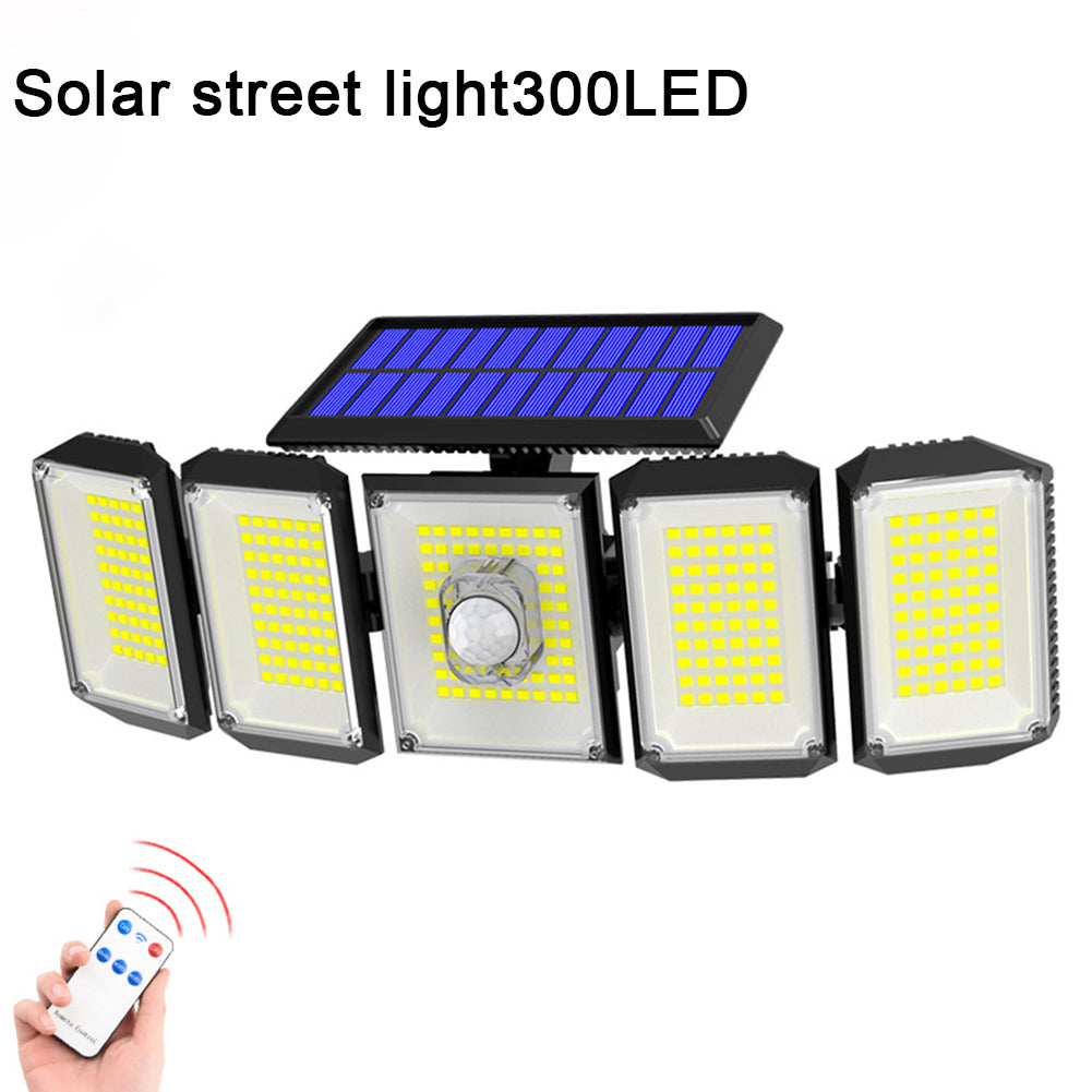 Outdoor Solar Lights 300led Motion Sensor 5 Heads LED Flood Lights with RC Waterproof Solar Security Lights B 05