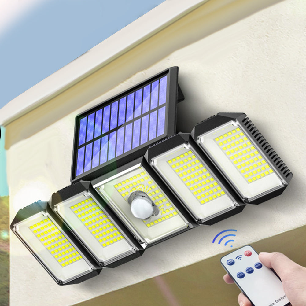 Outdoor Solar Lights 300led Motion Sensor 5 Heads LED Flood Lights with RC Waterproof Solar Security Lights B 06
