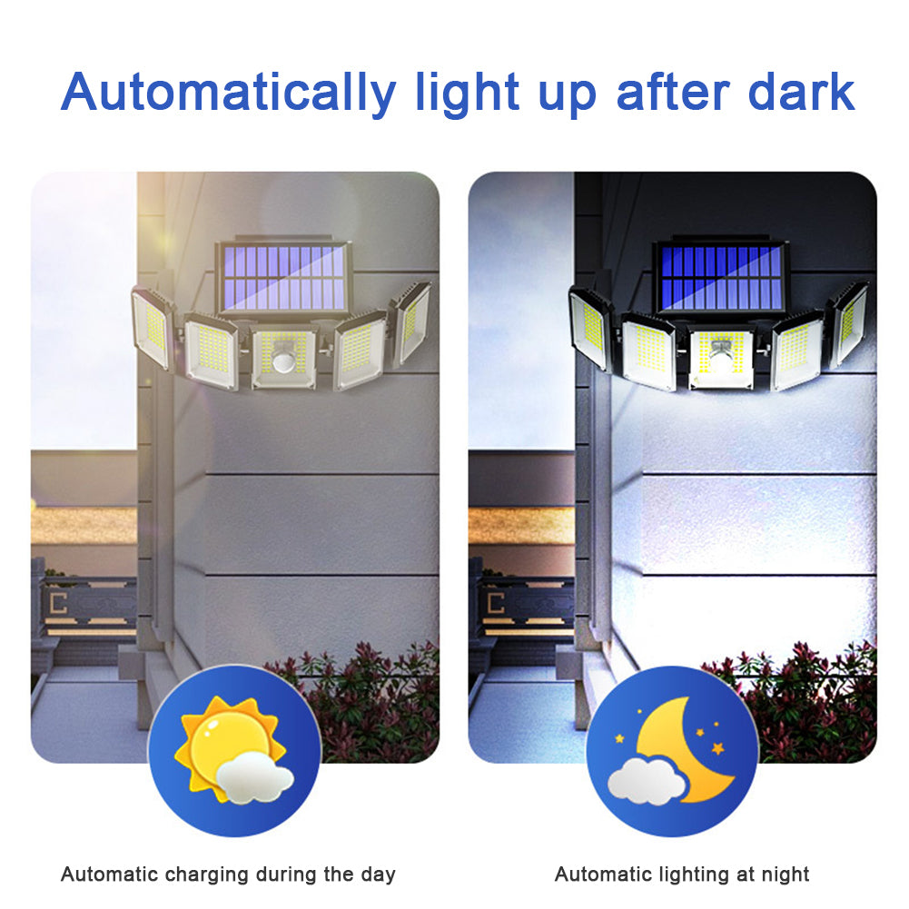 Outdoor Solar Lights 300led Motion Sensor 5 Heads LED Flood Lights with RC Waterproof Solar Security Lights B 06
