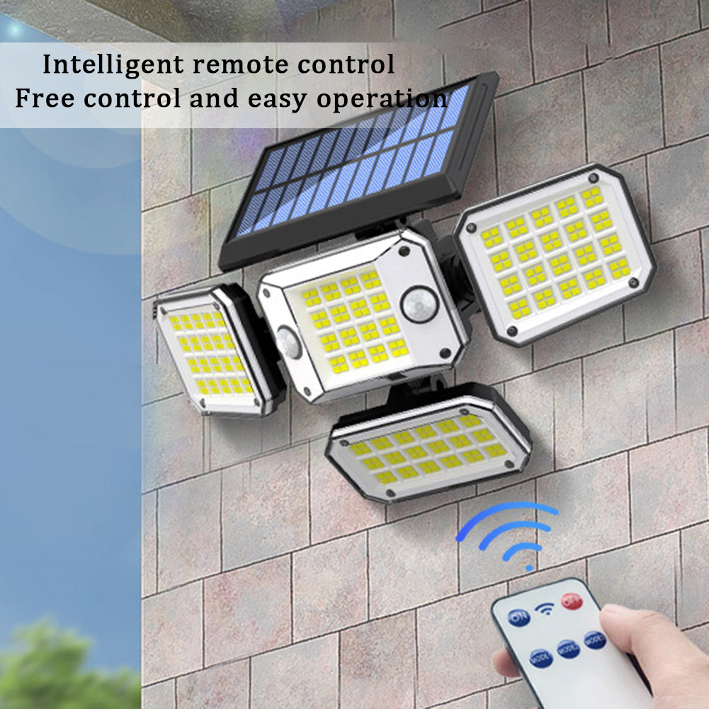 Outdoor Solar Lights with Remote Control 3 Lighting Modes IP65 Waterproof Motion Sensor Wall Light 3 Head 224led