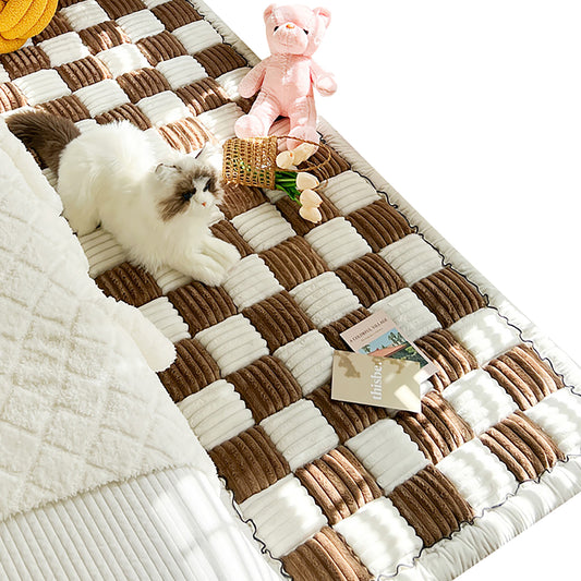 Funny Fuzzy Couch Cover Cream-Coloured Plaid Magic Sofa Protective Cover Anti-Slip Pet Mat Bed Dark Coffee 70x180cm