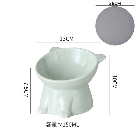 Ceramic Raised Cat Bowls Tilted Elevated Food Water Bowls Anti Vomit Microwave Dishwasher Safe Cat Bowl Pet Supplies light green