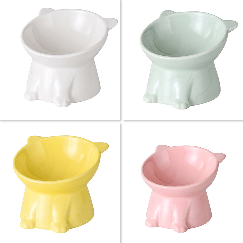Ceramic Raised Cat Bowls Tilted Elevated Food Water Bowls Anti Vomit Microwave Dishwasher Safe Cat Bowl Pet Supplies light green