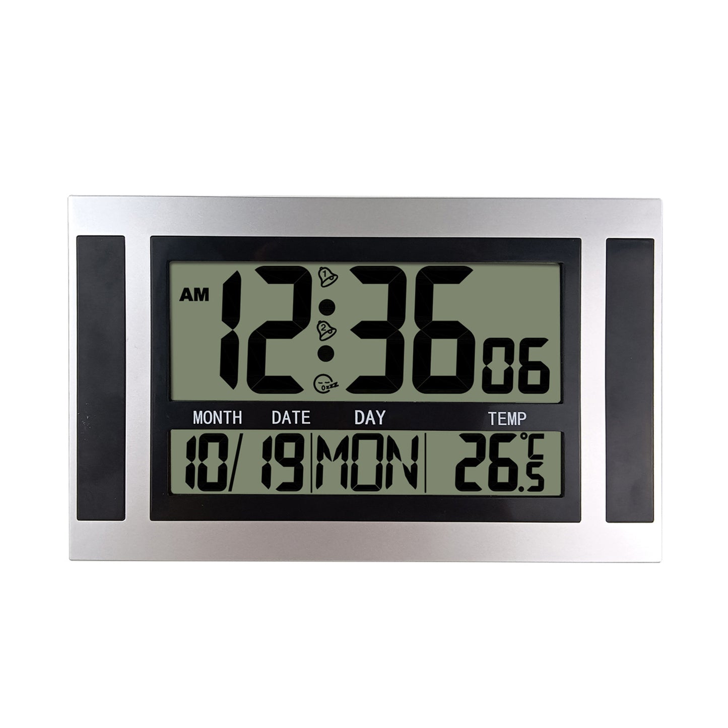 Digital Alarm Clock Battery Powered LCD High Definition Screen Wall/Desk Clock With Indoor Temperature Calendar Dark grain/black
