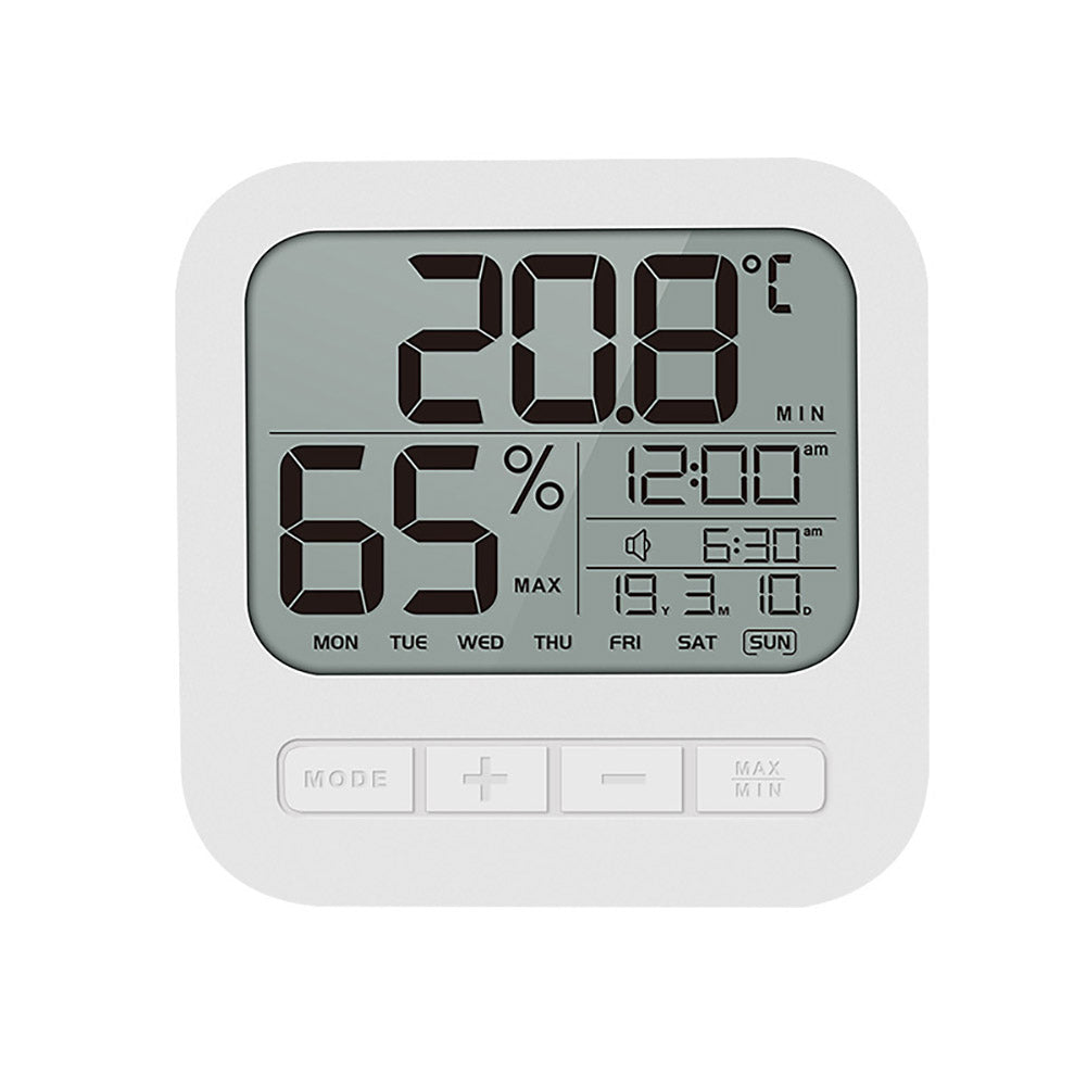 Mini Digital Thermometer Hygrometer Alarm Clock LCD Display Battery Powered For Home Office Restaurants Bars Cafe White
