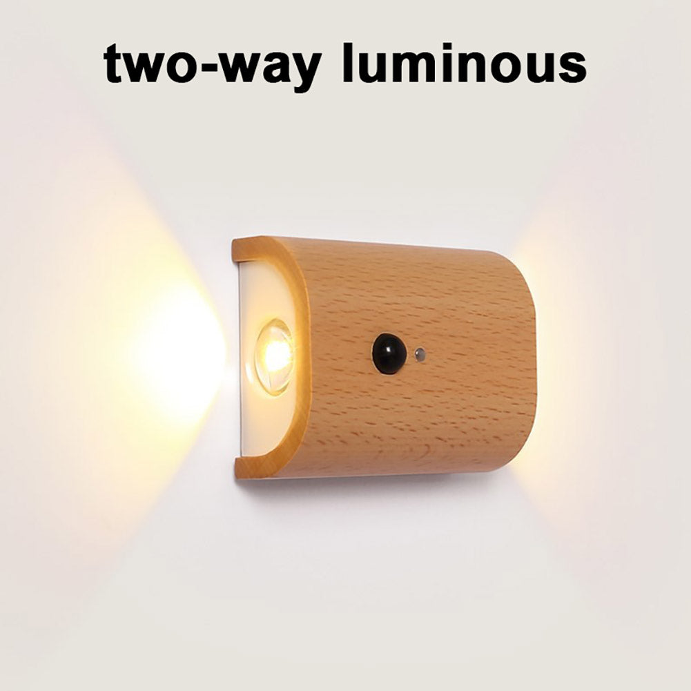 0.4W LED Wall Lamp USB Rechargeable Motion Sensor Magnetic Wood Grain Night Lights Wall Light Fixtures For Bedroom Kitchen Corridor Stairs Lighting Sapele (2 pieces)