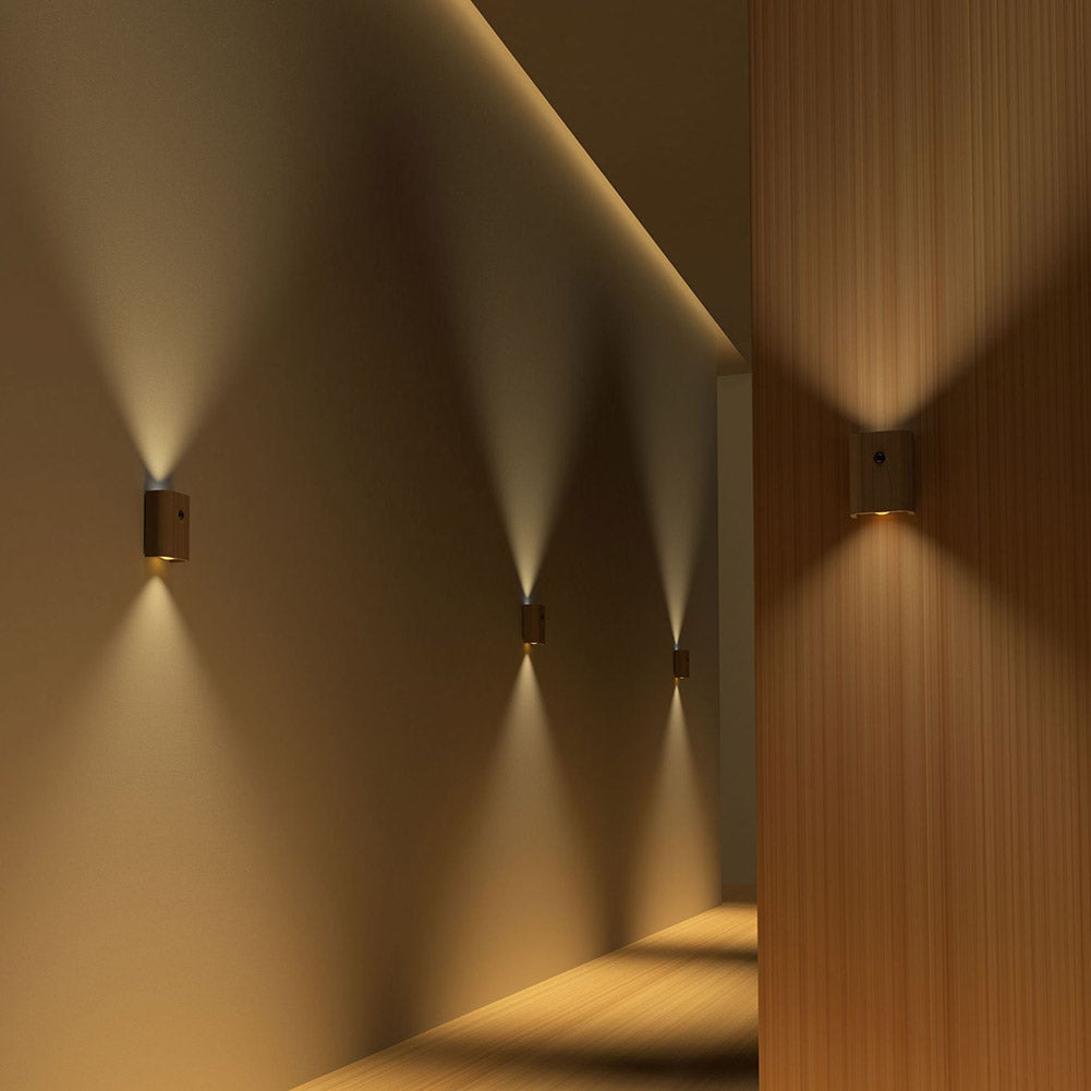 0.4W LED Wall Lamp USB Rechargeable Motion Sensor Magnetic Wood Grain Night Lights Wall Light Fixtures For Bedroom Kitchen Corridor Stairs Lighting Sapele (2 pieces)