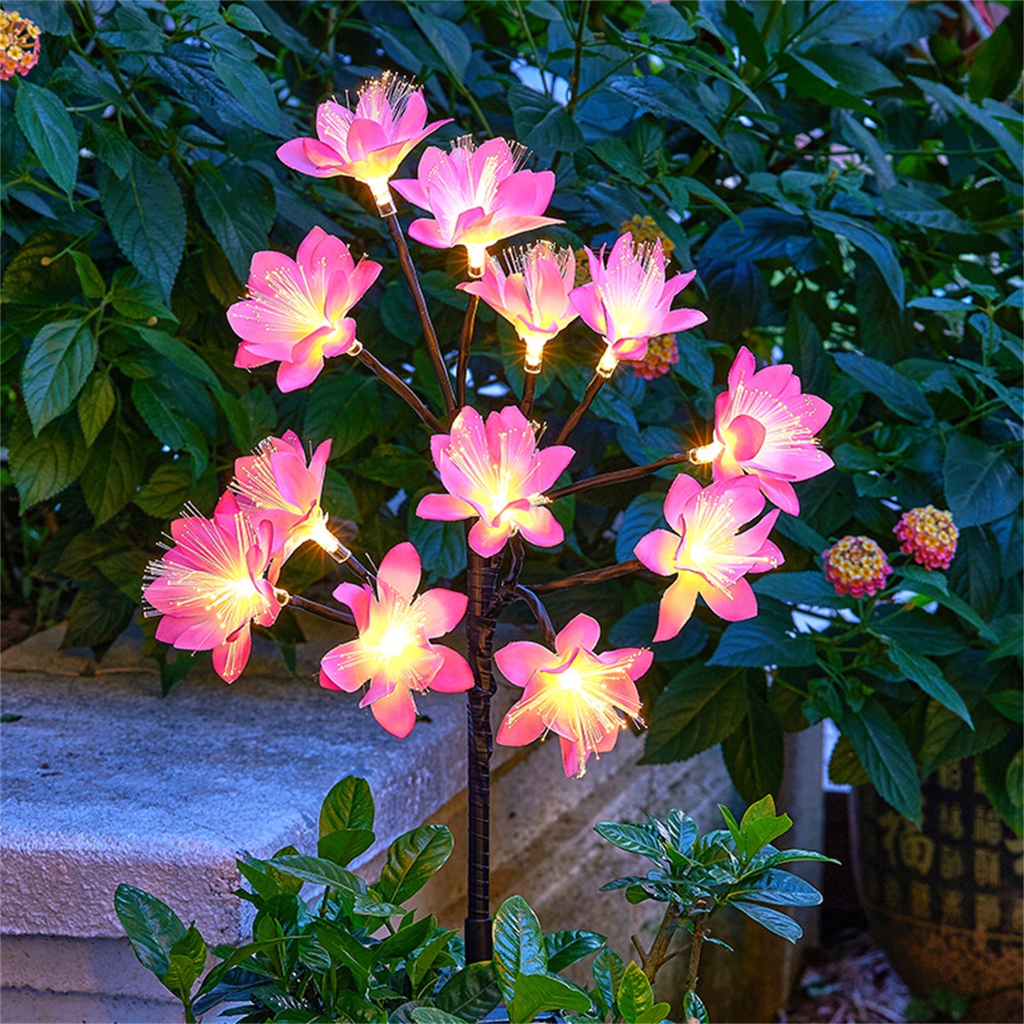 Solar Camellia Light Auto On/off Outdoor Waterproof Lawn Lamps Simple Assembly For Patio Yard Holiday Decoration Pink warm light