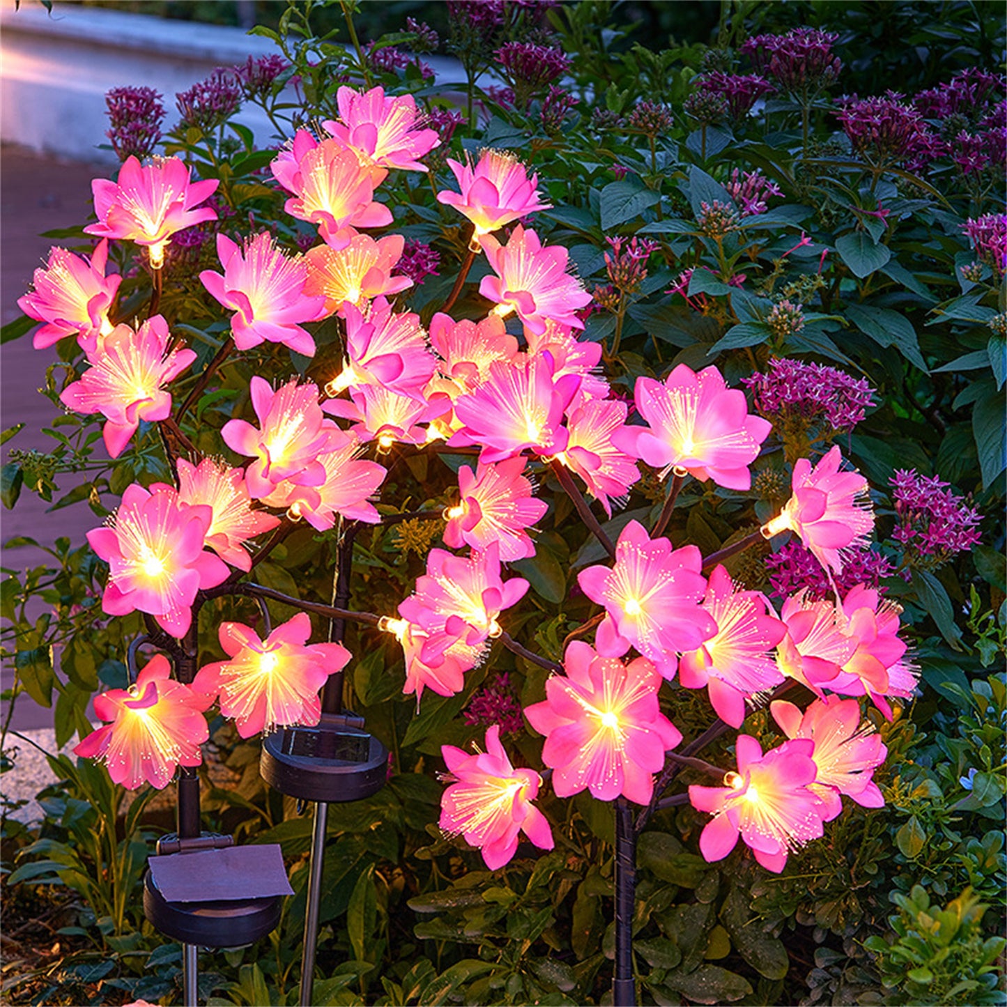 Solar Camellia Light Auto On/off Outdoor Waterproof Lawn Lamps Simple Assembly For Patio Yard Holiday Decoration Pink warm light