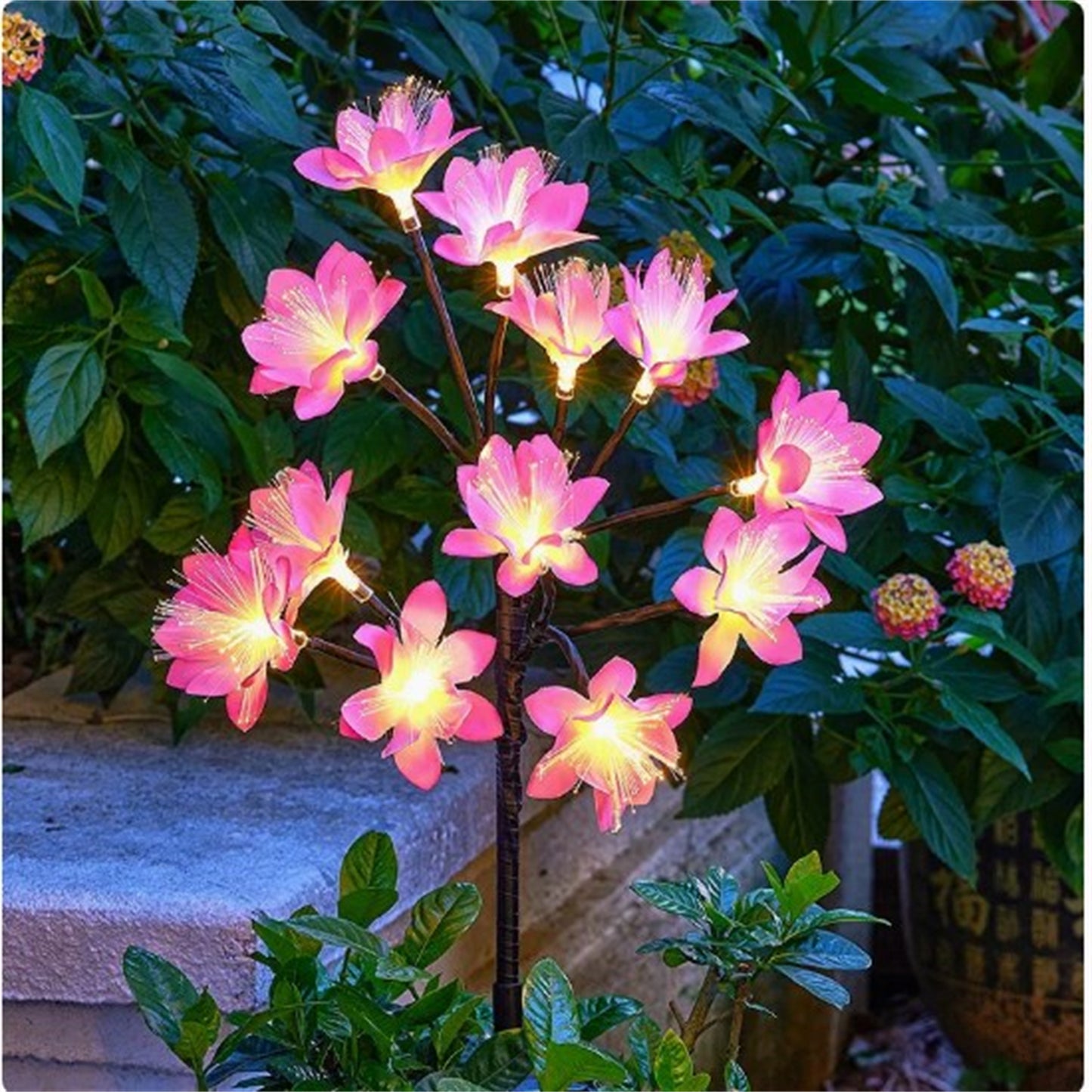 Solar Camellia Light Auto On/off Outdoor Waterproof Lawn Lamps Simple Assembly For Patio Yard Holiday Decoration Pink warm light