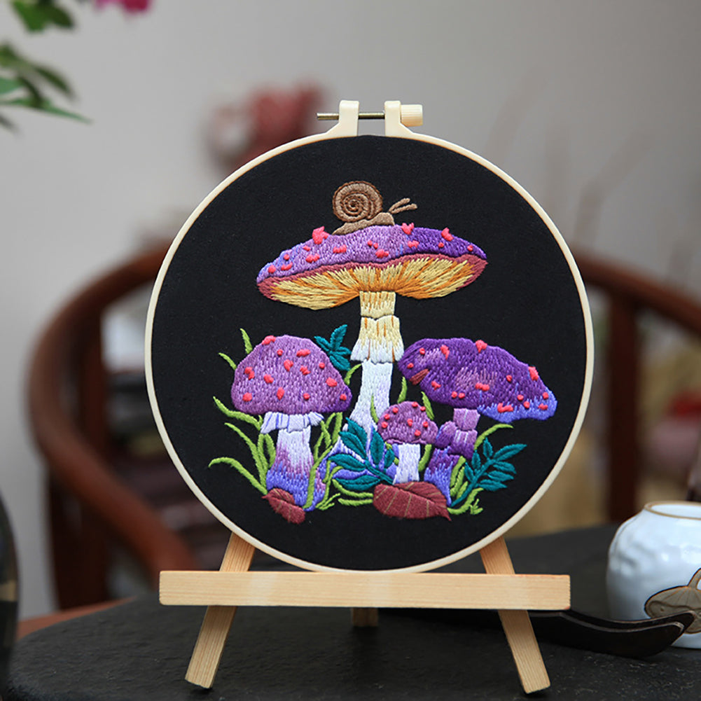 Embroidery Starter Kit With Embroidery Hoops Scissors Needle Threader Colorful Mushrooms Pattern Cross Stitch Starter Kits 4-piece set