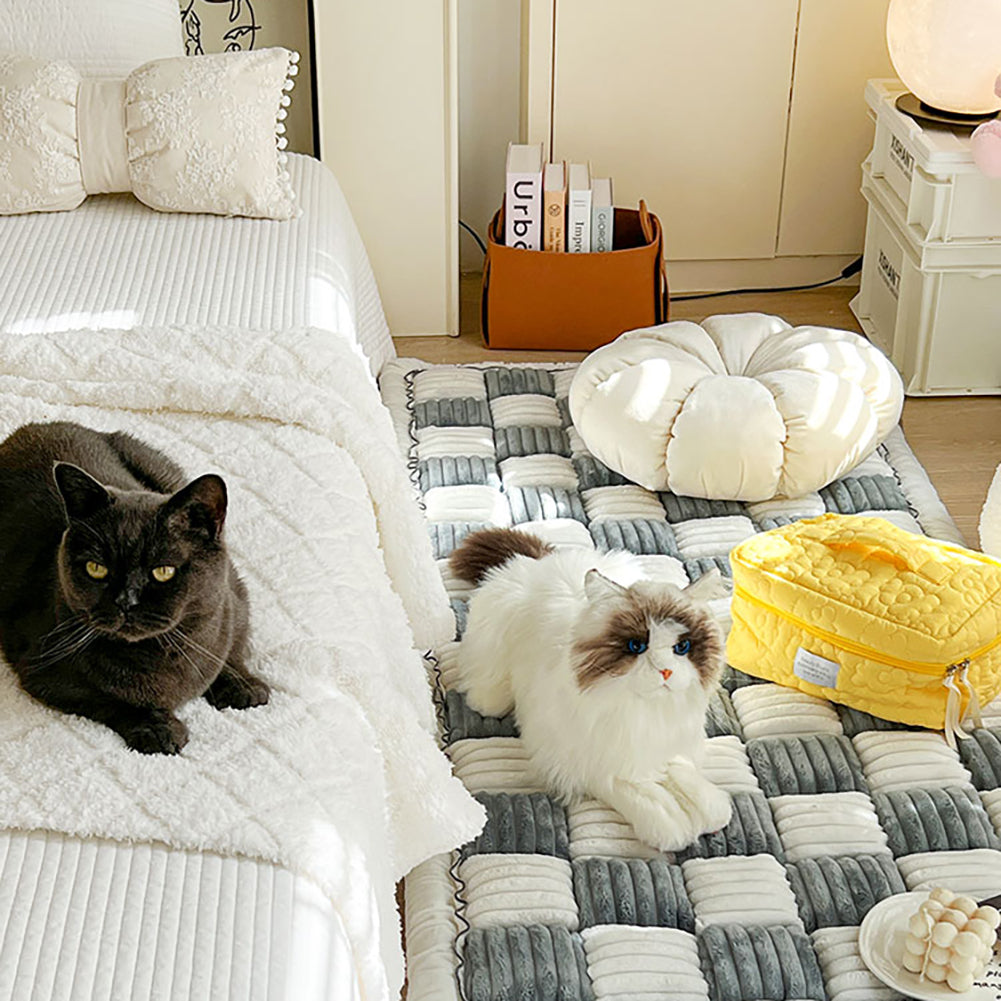 Funny Fuzzy Couch Cover Cream-Coloured Plaid Magic Sofa Protective Cover Anti-Slip Pet Mat Bed Black 70x210cm