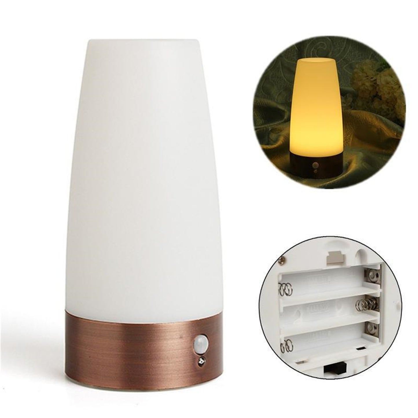 Wireless PIR Motion Sensor LED Night Light Battery Operated Table Lamp Smart Bedside Lamp For Home Decor Bedroom Bathroom round