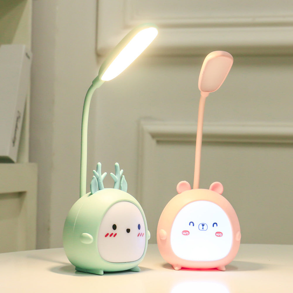 Portable LED Table Lamps 3 Lighting Modes Cartoon Deer Eye Protection USB Charging Reading Desk Light Night Light blue deer