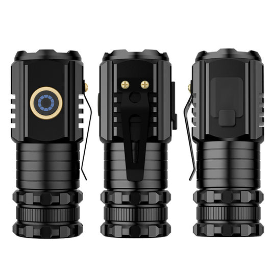 Portable Mini LED Mini Flashlight With Clip Super Bright Strong Light Aluminum Alloy Outdoor Emergency Lighting Tool (8 x 3CM) Non-magnetic+ battery