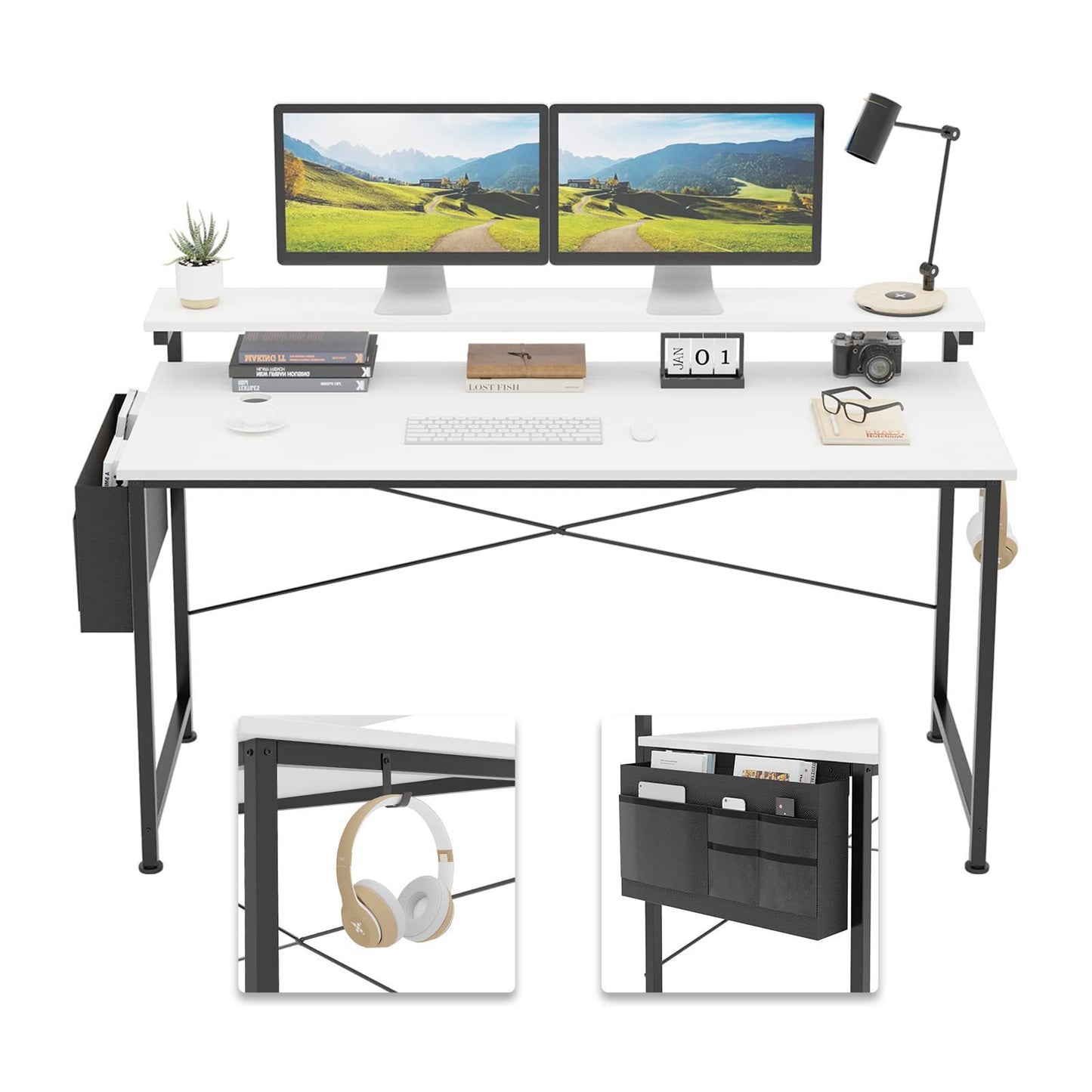 Simple Computer Desk With Side Pocket Modern Minimalist