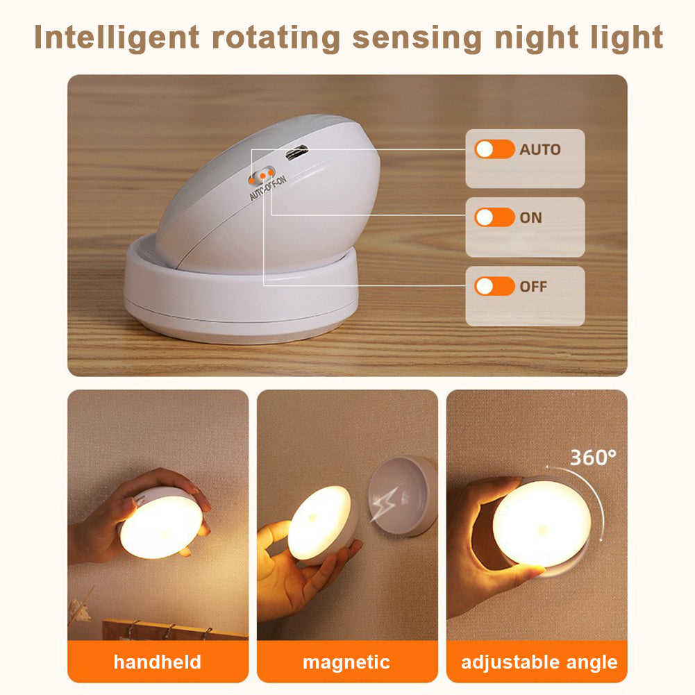 Led Wall Lamps 360 Rotated Motion Sensor Night Light Rechargeable Auto/On/Off Cabinet Light Flashlight Battery type warm yellow