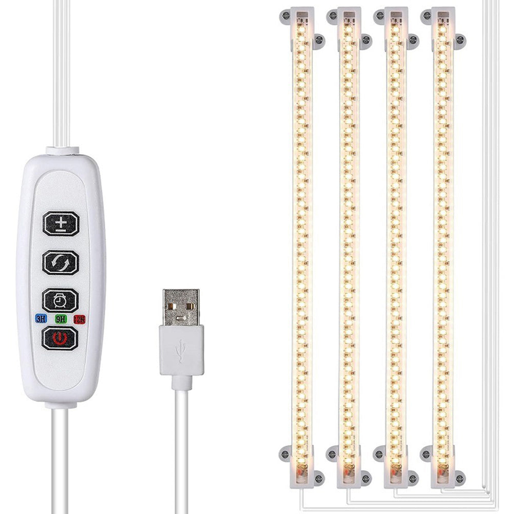 LED Plant Grow Light Strips Full Spectrum USB Auto ON/Off Timer 9 Dimmable Levels Sunlike Grow Lamp For Indoor Plants Strip 4 heads