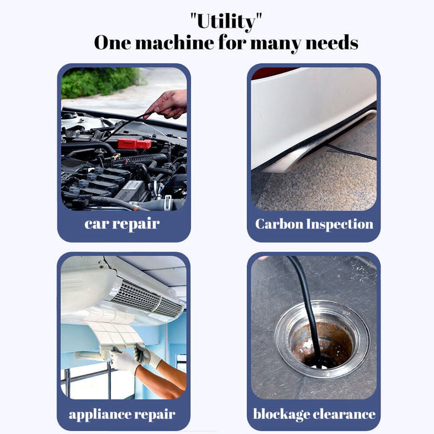 Borescope 4.3-Inch Screen Industrial Endoscope with 8 LED Lights 8mm Lens Inspection Camera for Pipe Automotive Black