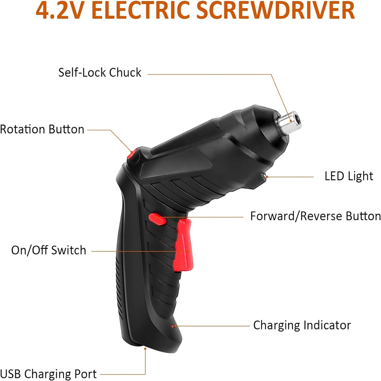 47PCS 3.6v Electric Screwdriver Set 1800mah Battery Powered Portable Cordless Power Screwdriver with LED Light Black