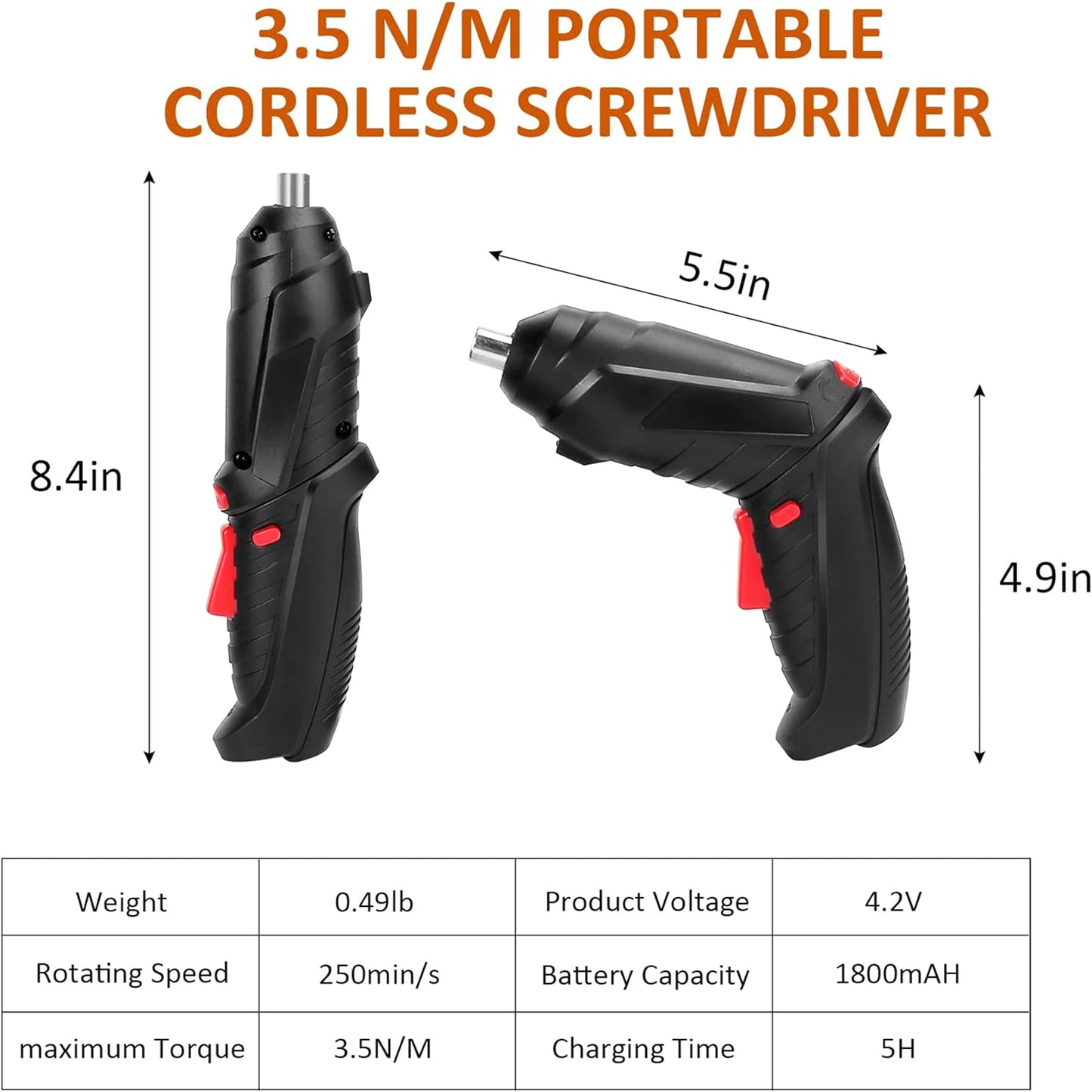 47PCS 3.6v Electric Screwdriver Set 1800mah Battery Powered Portable Cordless Power Screwdriver with LED Light Black