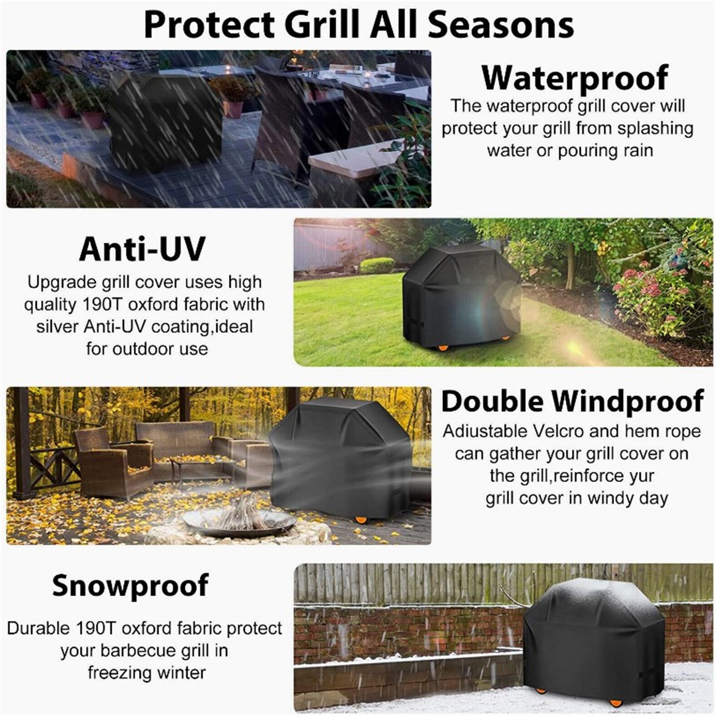 58 Inch Grill Cover Waterproof Windproof Barbecue Gas Grill Cover Portable Folding Anti-UV Fade Resistant BBQ Grill Cover 145 x 61 x 117cm