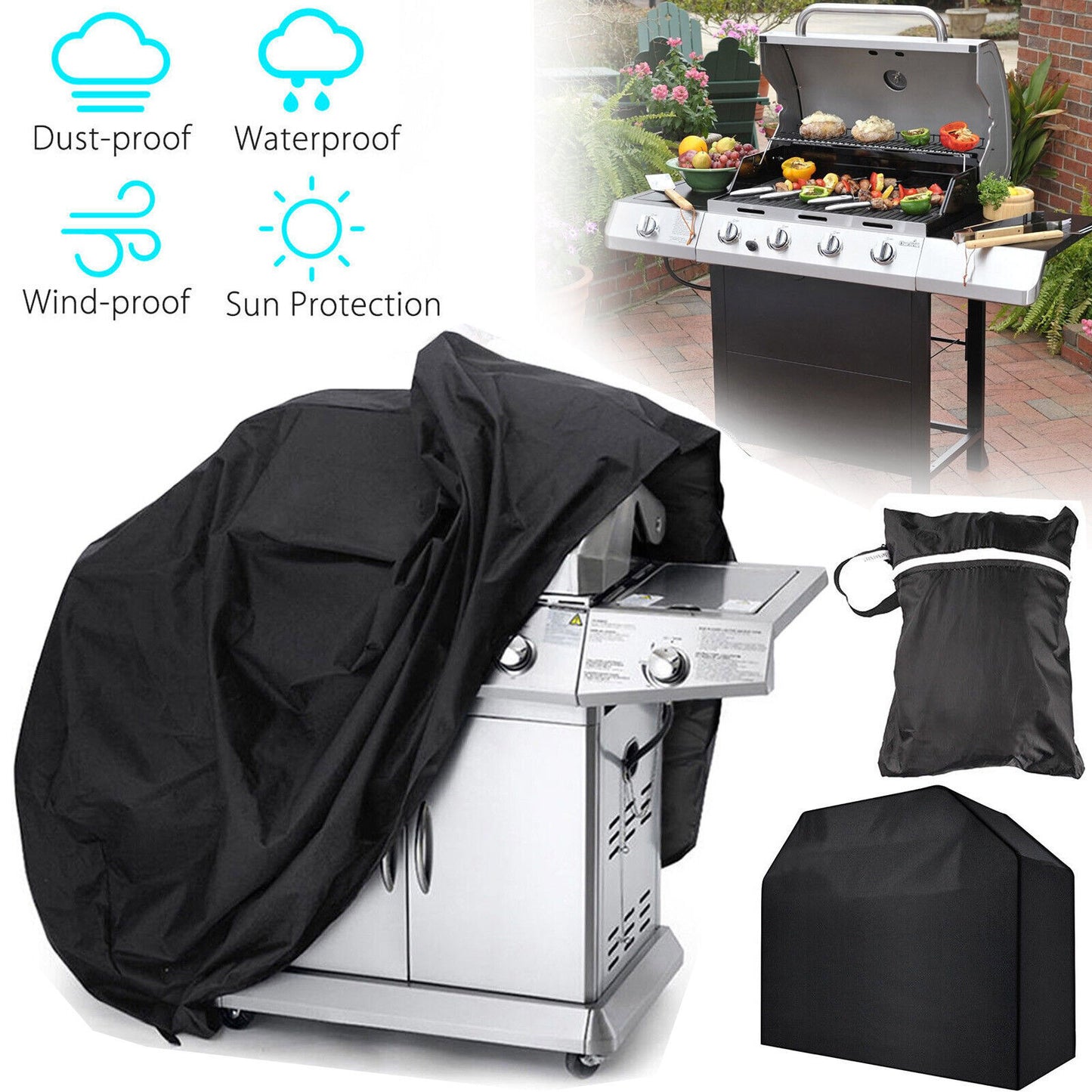58 Inch Grill Cover Waterproof Windproof Barbecue Gas Grill Cover Portable Folding Anti-UV Fade Resistant BBQ Grill Cover 145 x 61 x 117cm