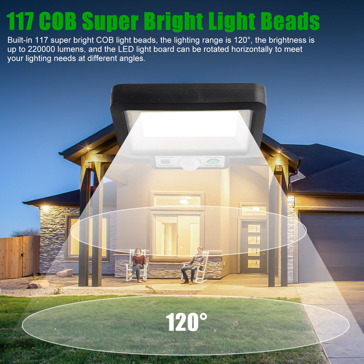 Solar Wall Lights 117COB Outdoor Solar Powered IP65 Waterproof 3 Modes Wall Lamp For Garden Porch Patio Yard JX-F117