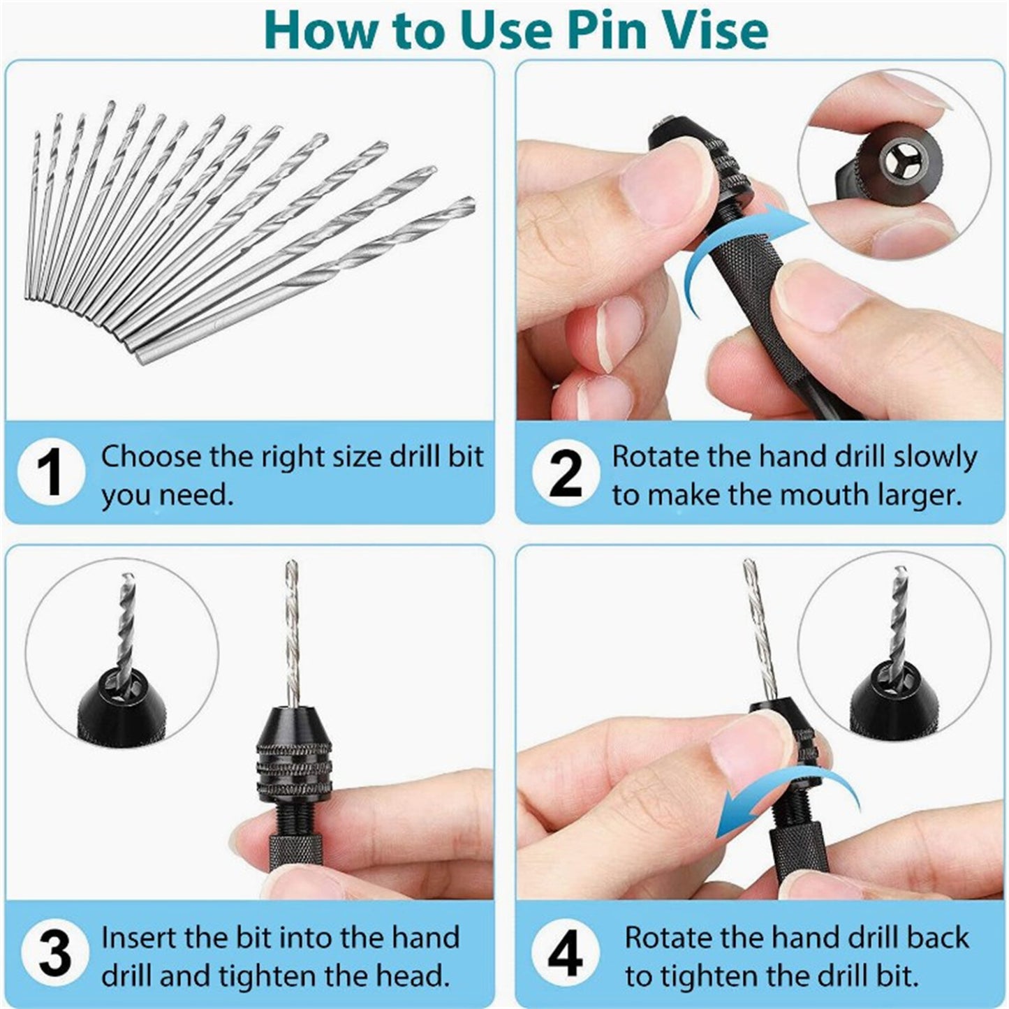 31 Pieces Hand Drill Bits Set Pin Vise Hand Drill With 30pcs Mini Drill Bits For DIY Jewelry Wood Resin PVC Plastic 31pcs