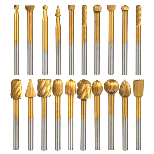 20pcs Solid Carbide Burr Set HSS 1/8"" Shank Rotary Files Burrs Grinder Drill Bit Set For Woodworking Engraving Drilling Carving 20pcs