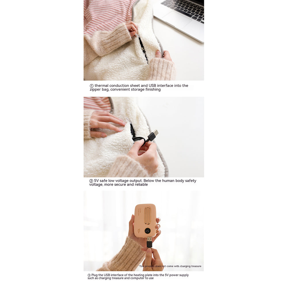 Electric Heating Blanket With Cartoon Hand Warmer 5V Safe Voltage Washable Fast Heating USB Heated Blanket (72CM x 115CM) brown