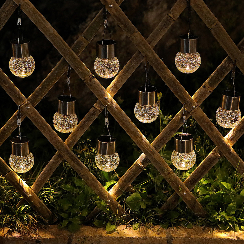 5pcs LED Cracked Glass Ball Light With Solar Panels Stainless Steel Hooks Solar Powered Hanging Lamp For Wedding Christmas Home Party Garden Patio Decor Warm White