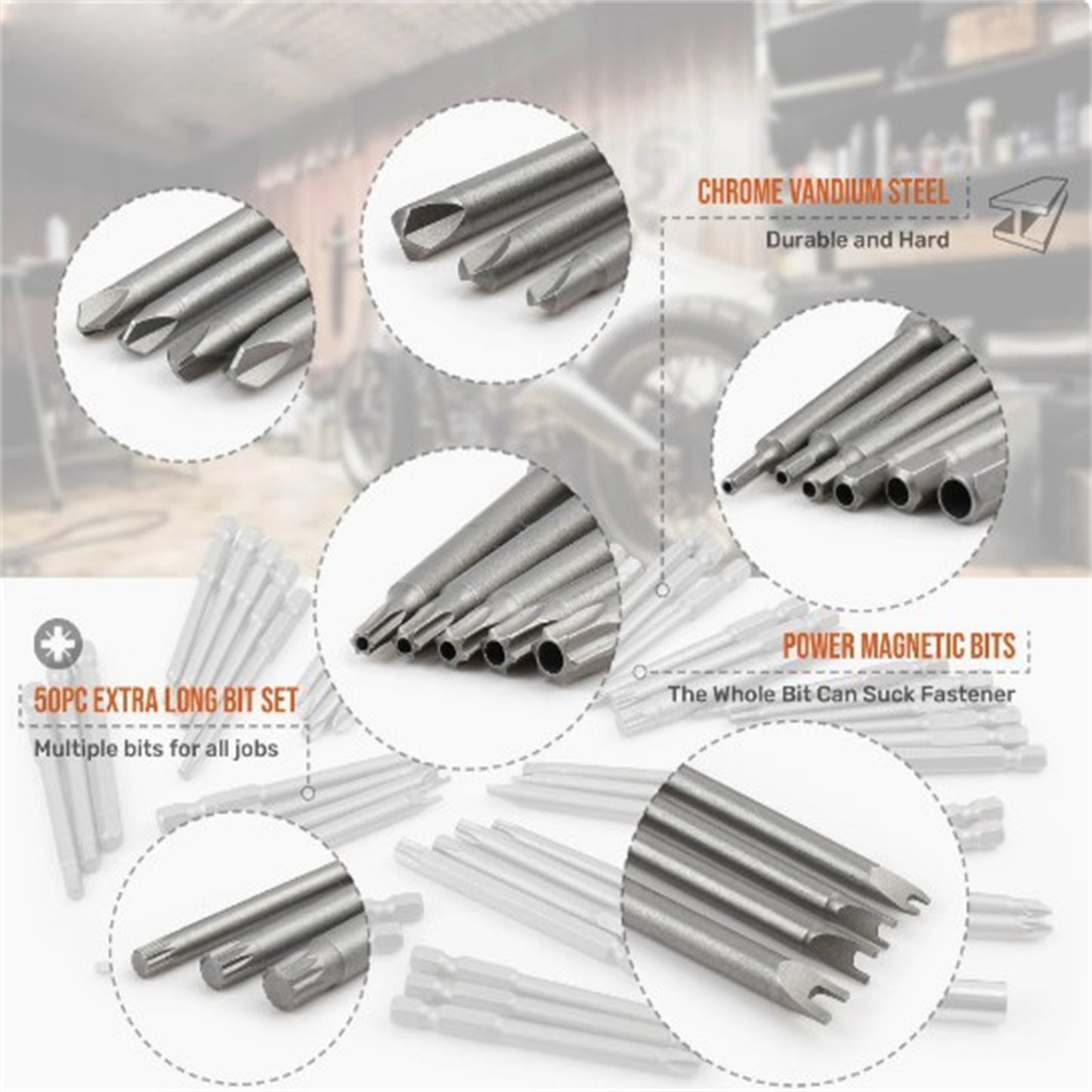 50pcs Magnetic Screwdriver Bit Set With Storage Box 75mm Ultra Long High Strength Chromium Vanadium Steel Drill Bits Set (75 x 6.35 x 6.35mm/2.95 x 0.25 x 0.25'') blue